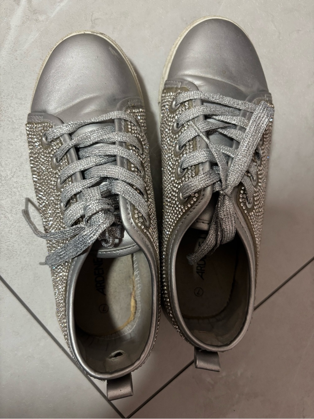Ardene Metallic Silver Crystal-Embellished Lace-Up Sneakers